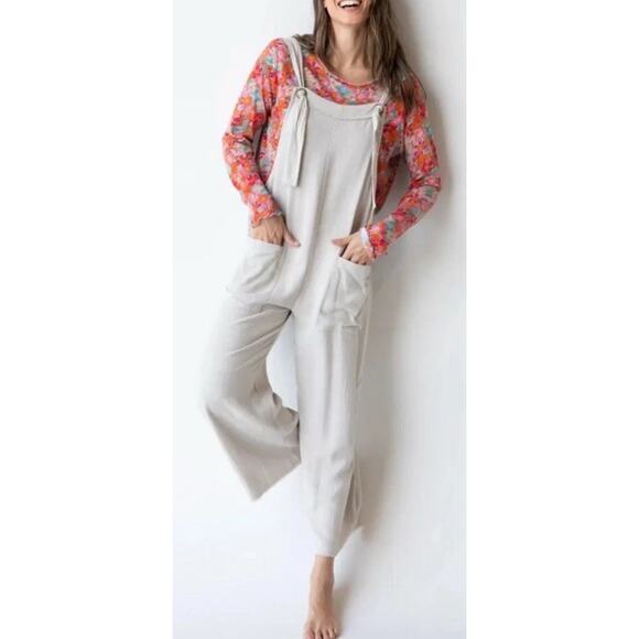 Natural Life Sz XL Carly Jumpsuit Boho Beachy Linen Tan - Picture 2 of 11